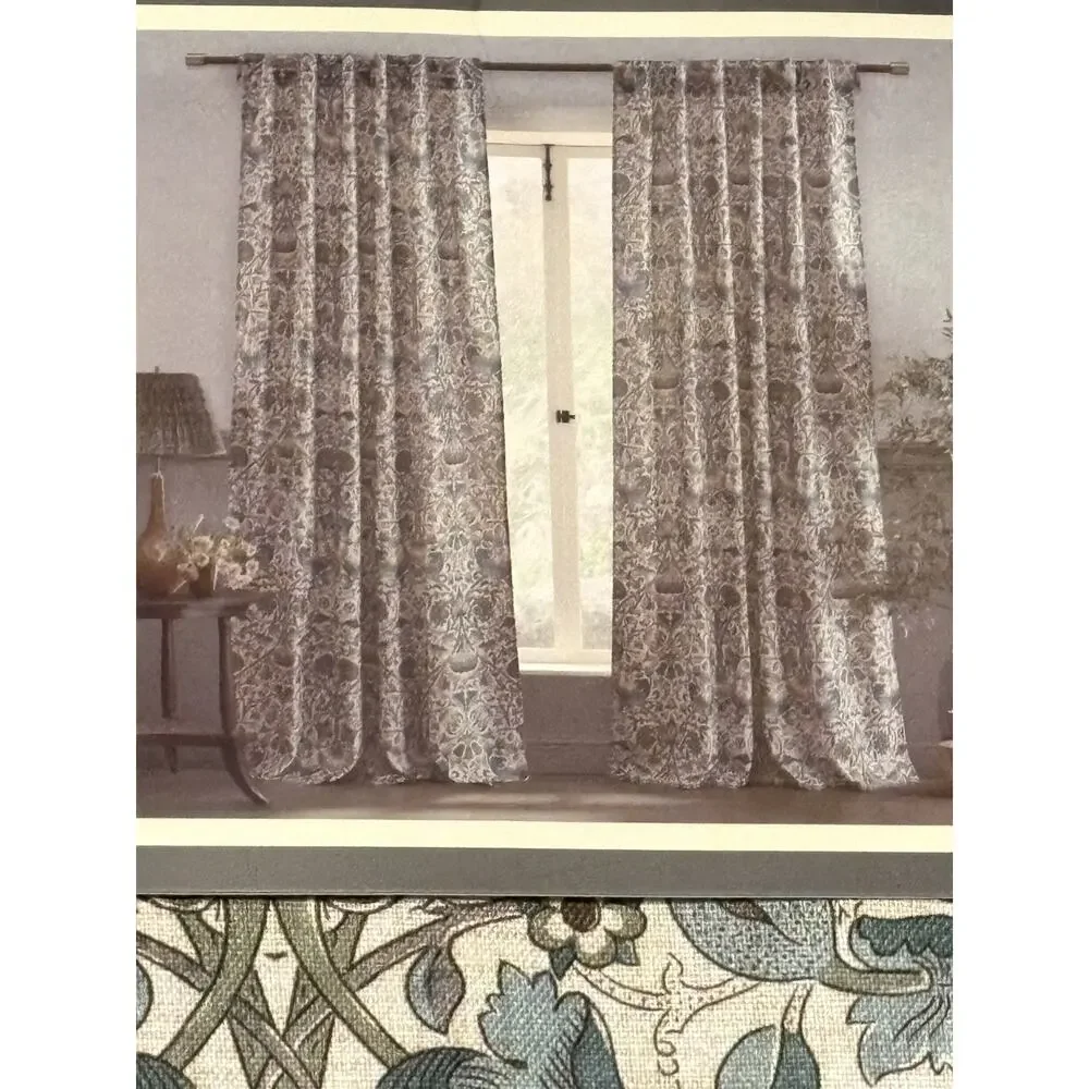 William Morris & Co. Window Curtains Panels Lodden Set Pair 50 X 84” Blue Drapes